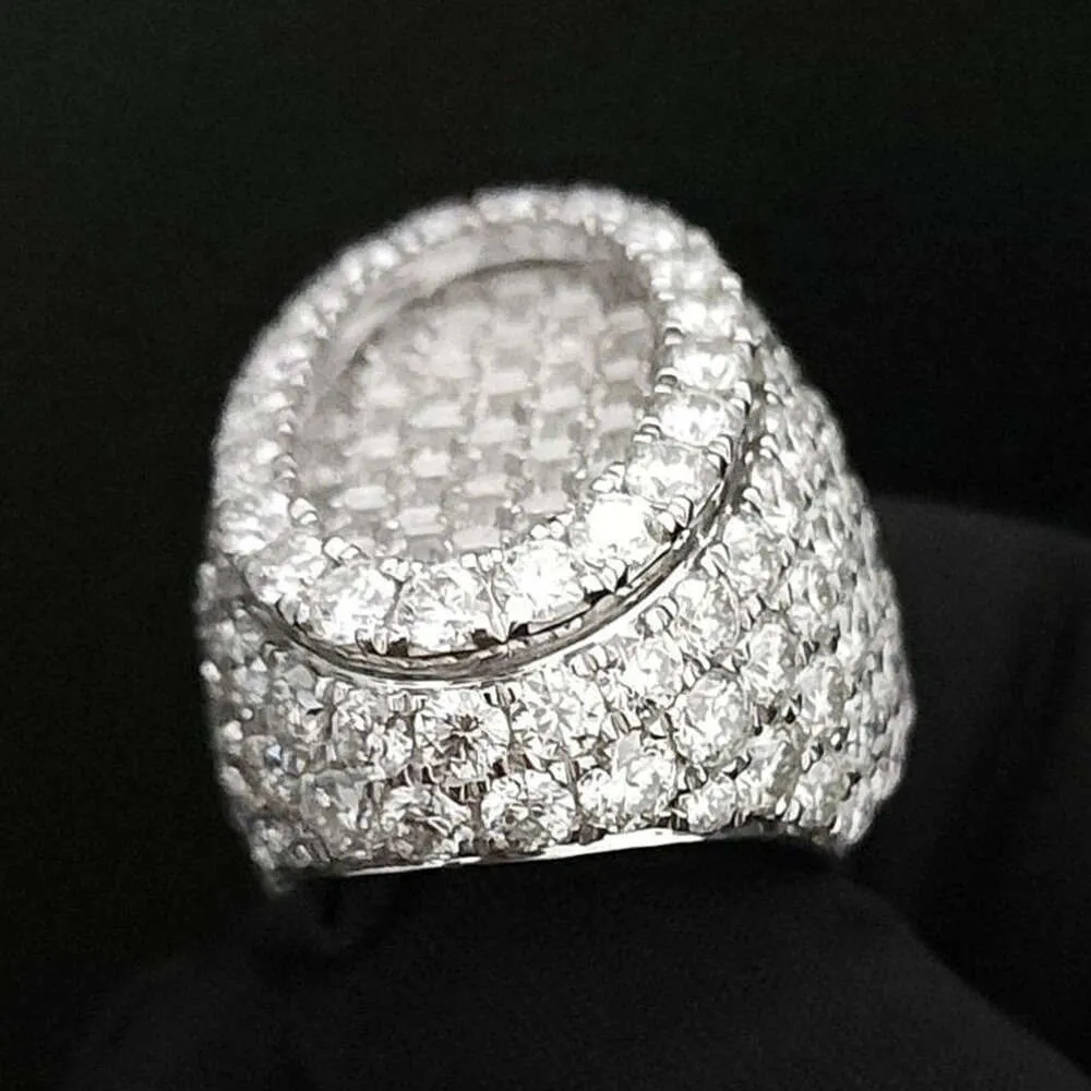 Hip hop özel güzel güzel oval şekil yüzüğü erkekler hip hop 925 gümüş moissanit elmas baget yüzük