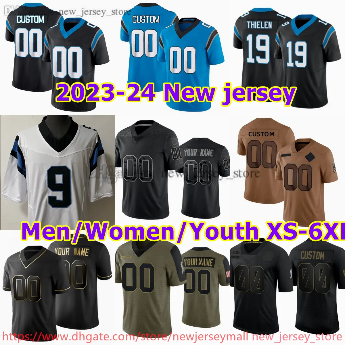 커스텀 S-6XL DIY 축구 유니폼 22 Christak McCaffrey 9 Bryce Young 1 Cam Newton 79 Ikem Ekwonu 6 마일 샌더 19 Adam Thielen 24 Vonn Bell 40 Deion Jones 0 Brian Burns