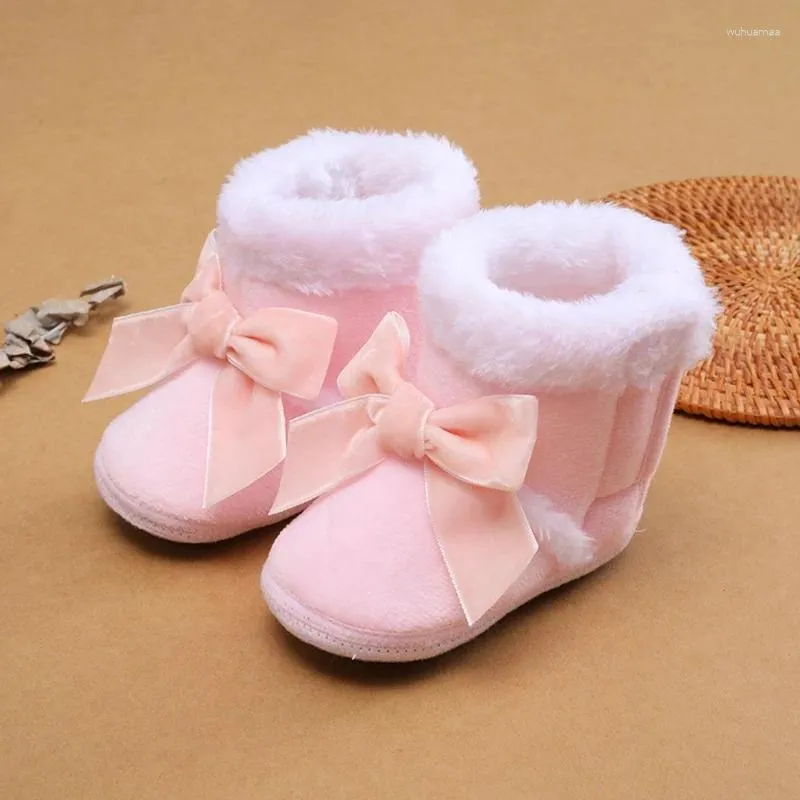 Stiefel Winter Babyschuhe Jungen Mädchen Stiefelüß süße Bogenknoten Kleinkind Vorkuster Baumwolle warmes weiches Anti-Rutsch-Säuglingsborte Krippe