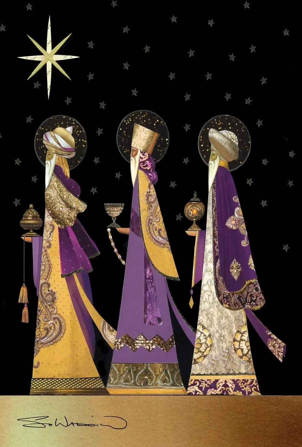 Décorations de Noël Trois sages décoratifs colorés violet or étoile jésus naissance tenture murale 231030