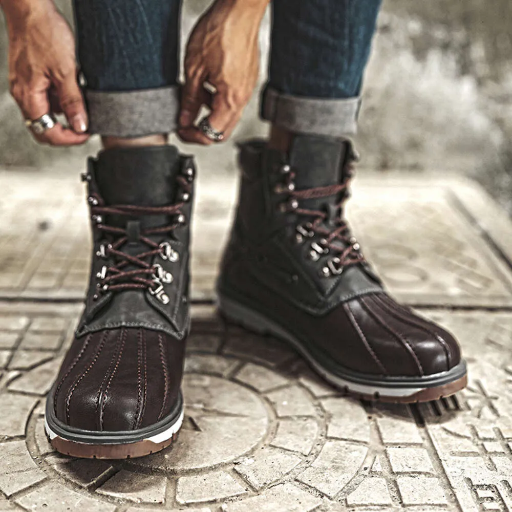 Stivali caldi di pelliccia da uomo Scarpe invernali da neve Scarpe da uomo in pelle alla caviglia Cowboy impermeabili Scarpe da uomo Stivali da moto