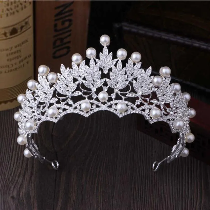 Tiaras Crystal Pearl Crowns Rhinestone Tiara Brides 헤어 밴드 머리카락 보석 공주 왕관 패션 웨딩 헤어 액세서리 Z0220268H