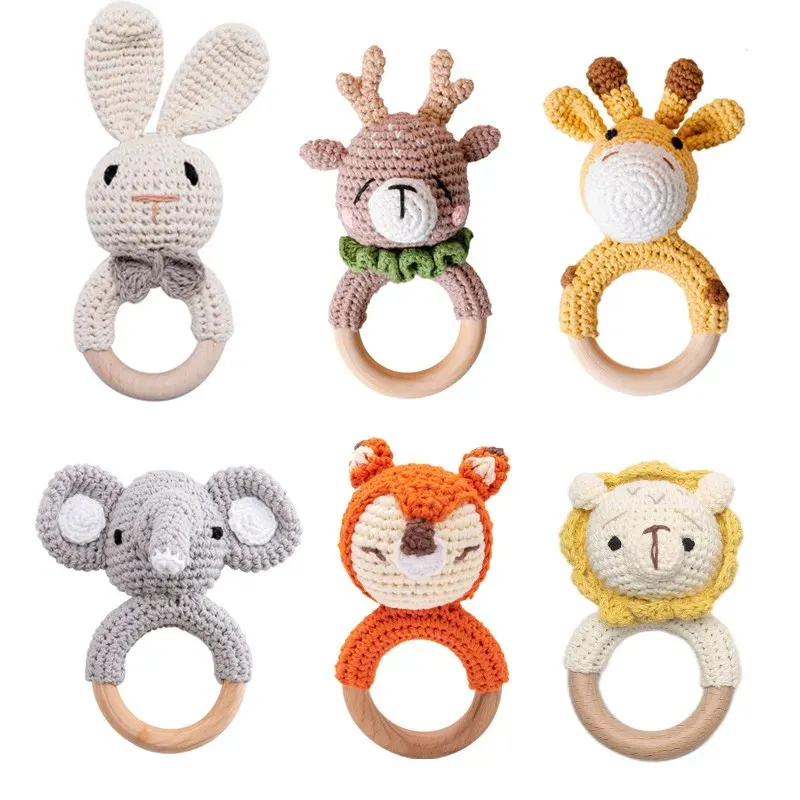 Tänder leksaker 1pc baby teether musik skraller för barn djur virkning rattle elefant giraff ring trä bebisar gym montessori barn 231031