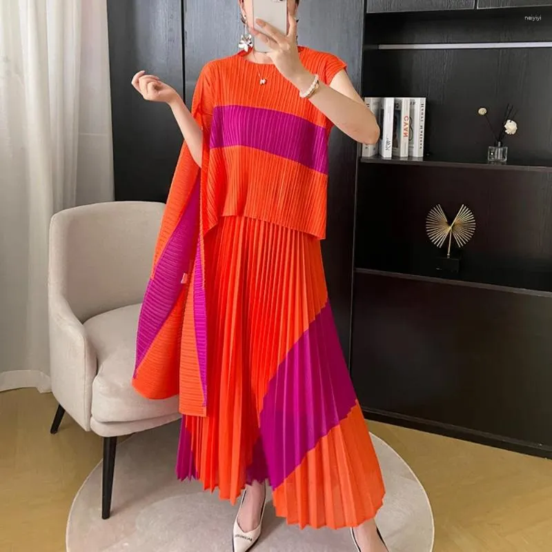 Work Dresses Fashion Suit Female Spring And Summer Big Yards Irregular T-shirt Top Long Hit Color Half-body Skirt Thin Two-piece Elegant