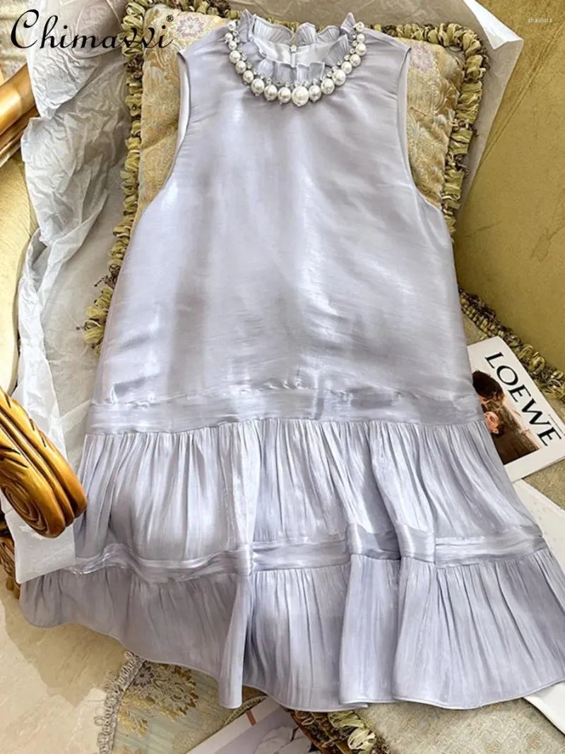 Casual Dresses 2023 Summer Women's A-Line ärmlös klänning Fashion Lous Temperament Lady Section Seaside Girly Style Doll