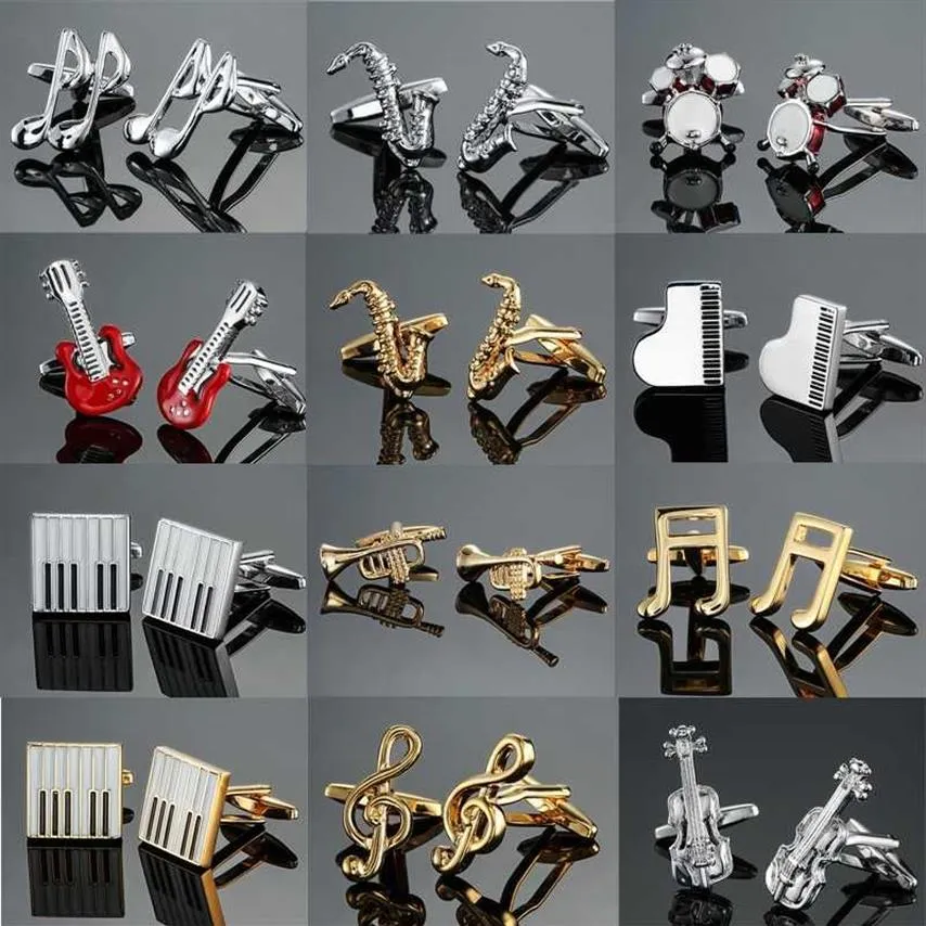 new high quality brass musical instruments Sax trumpet drum piano violin music symbol French shirt Cufflinks 287w