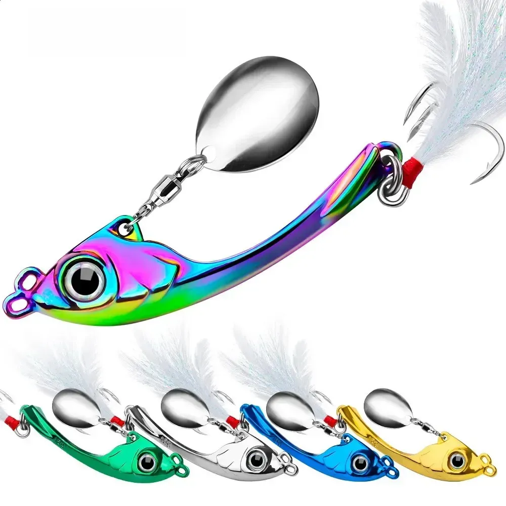 Acessórios de pesca Spinner Bait 9g 13g 17g Metal Vib Lure Trolling Rotating Spoon Wobbler afundando duro com lantejoulas Pesca para Bass Pike 231030