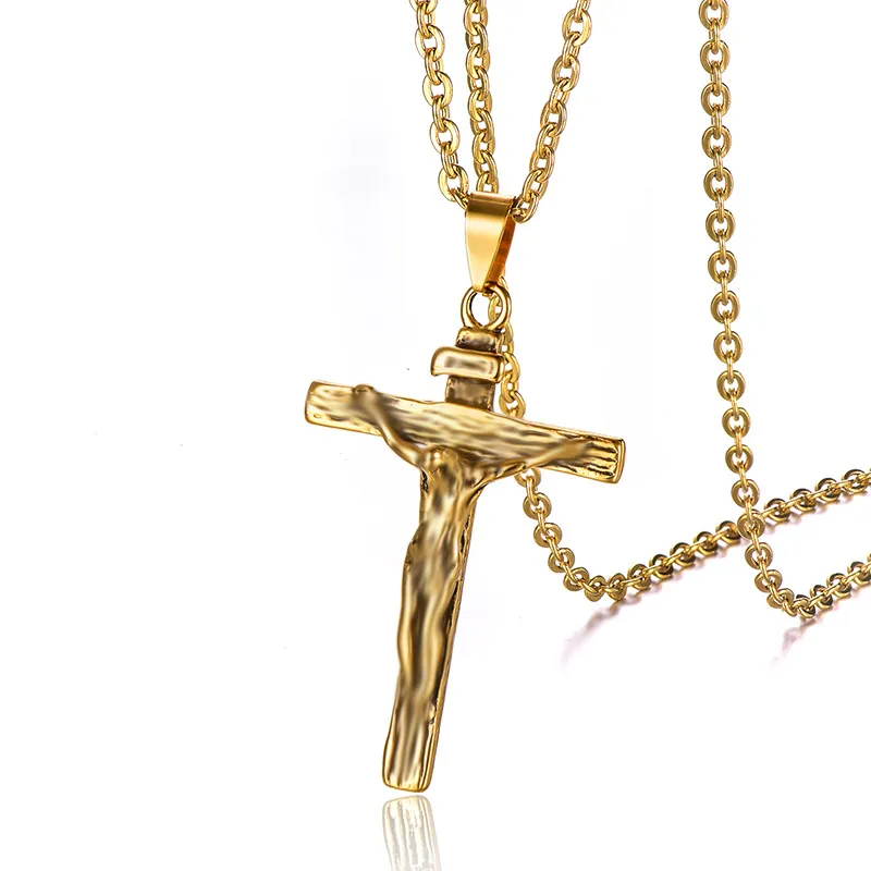 Cross Pendant Halsband Kvinnor Män rostfritt stål Jesus Kristus smycken för nackmode julklappar till flickvän grossist
