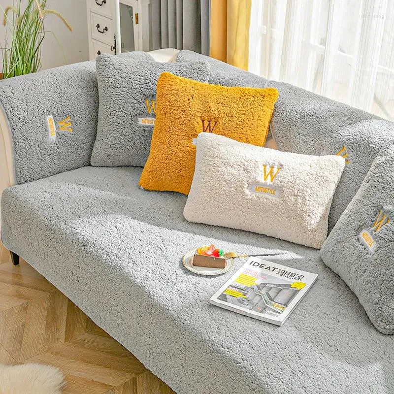 Chair Covers Wool Sofa Cover Winter Thickening Warm Plush Cushion Non-Slip Leather Living Room High-End Simple Furniture