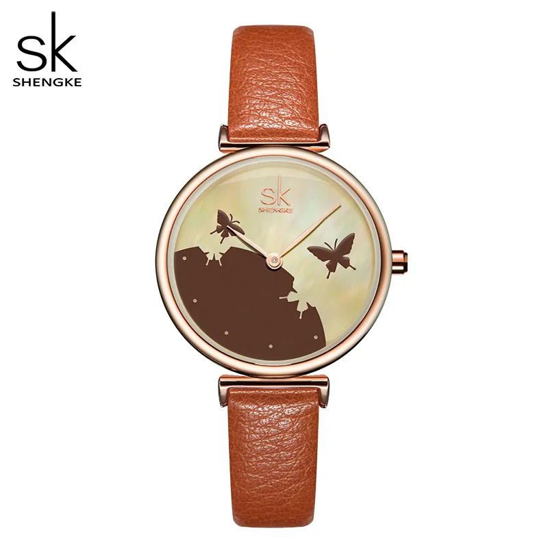 Relojes para mujer de alta calidad de lujo negocios simple creativo hoja muerta mariposa fritillion dial cinturón impermeable 32mm reloj