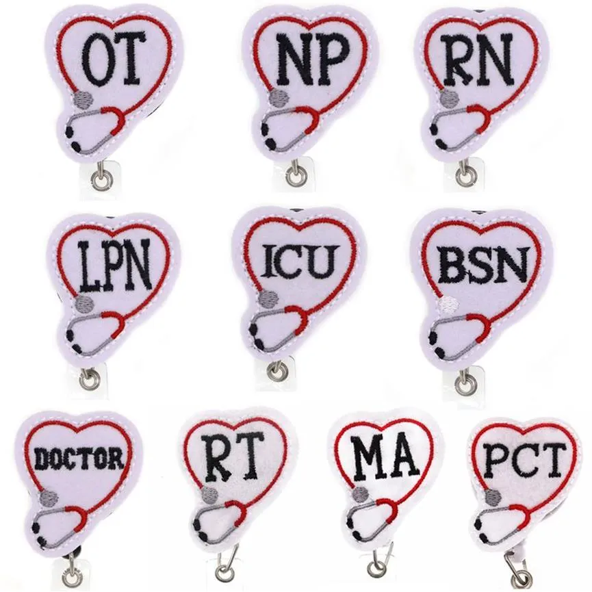 Porte-clés médical personnalisé, stéthoscope en feutre OT NP RN LPN ICU BSN DOCTOR RT MA PCT, bobine de badge rétractable pour infirmières, accessoires 240j