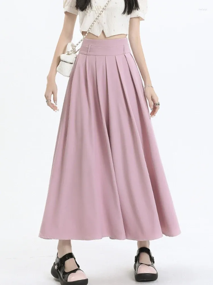 Pink H And M Long Skirt Elegant Pleated Maxi Skirt Women's High