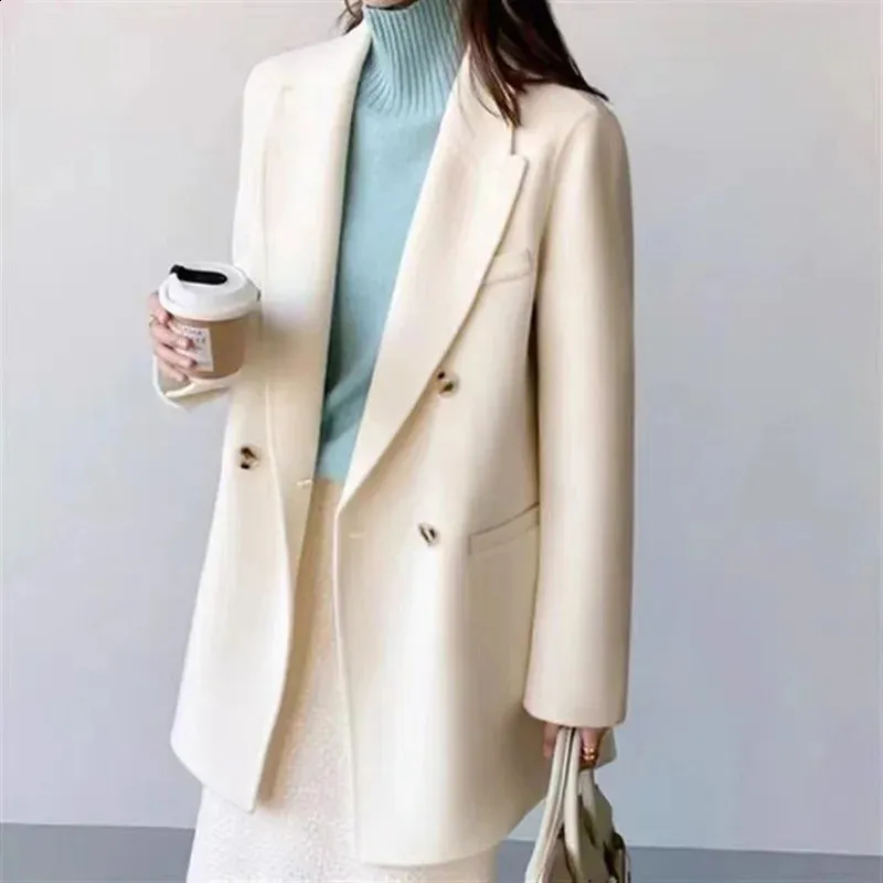 Women's Wool Blends Wool Coat Women's Double breasted Double-sided Jacket European and American Mid length Suit Collar Coat 231030