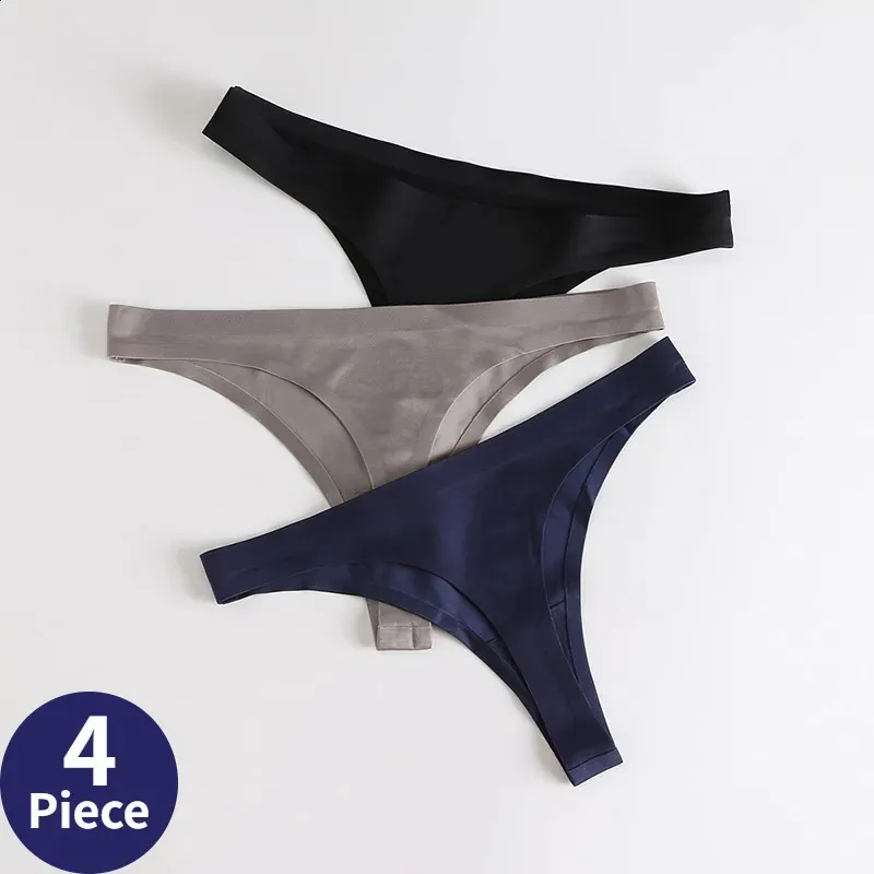 女性用パンティー4pcsset sexy thongs women's Ice Silk Panties下着シームレスソリッドGストリングトンLow WAISTメスランジェリータンガ4ピース231030