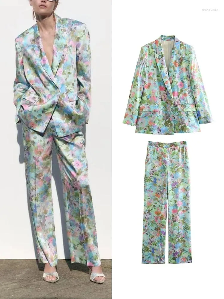 Costumes pour femmes costume Pijama ample 2 pièces pantalons ensembles mode imprimé fleuri bureau Blazer manteau dames ensemble 2023 printemps femmes