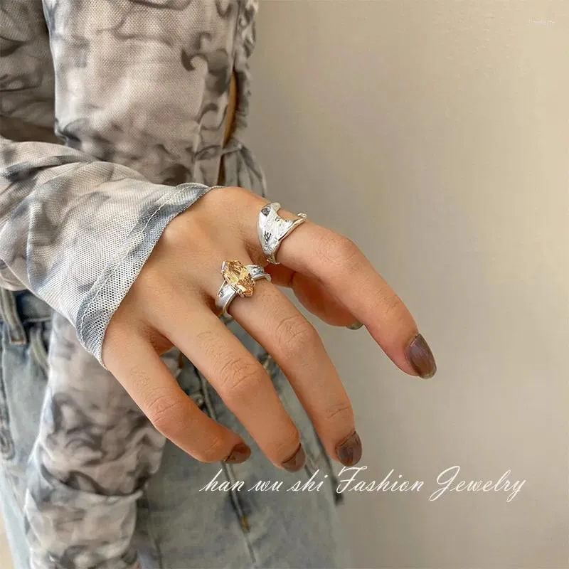 Cluster Rings Minimalist Female Ring Vintage Irregular Silver Color For Women Trendy Orange Crystal Stone Jewelry Object Birthday Gifts