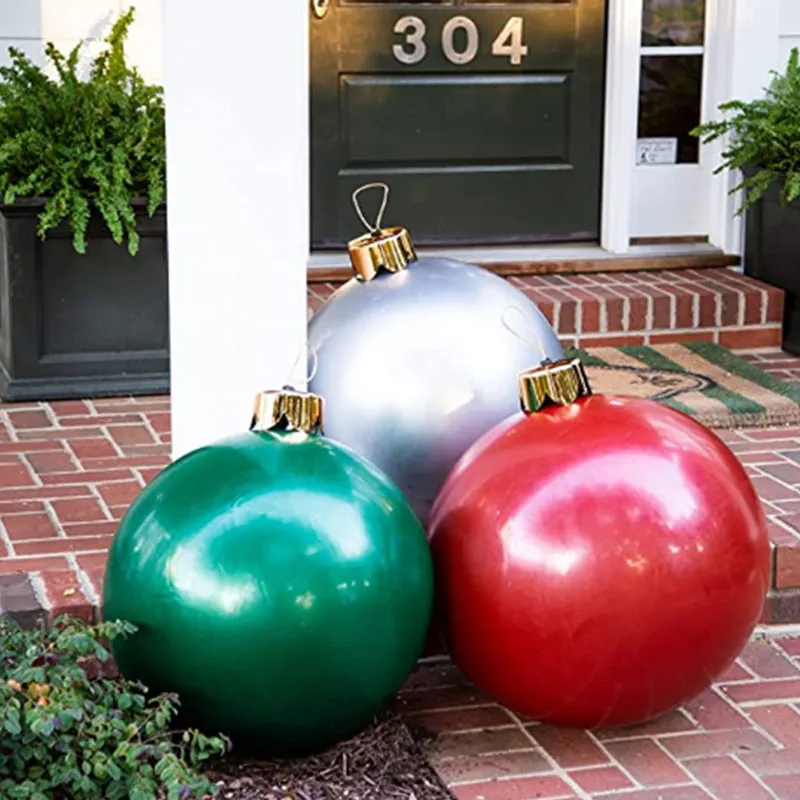 Julekorationer 45 cm jul Uppblåsbar dekorerad boll gjord Pvc -jätte ingen lätt stora bollar träddekorationer utomhus leksakboll