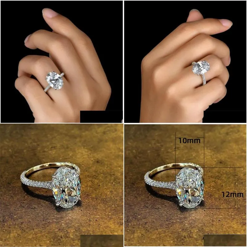 Z528 Anneaux de mariage Vintage Oval Cut 4CT Lab Diamond Bague de promesse 100% réel 925 Sterling Sier Bande de fiançailles pour femmes Bijoux Drop Delive Dhurl