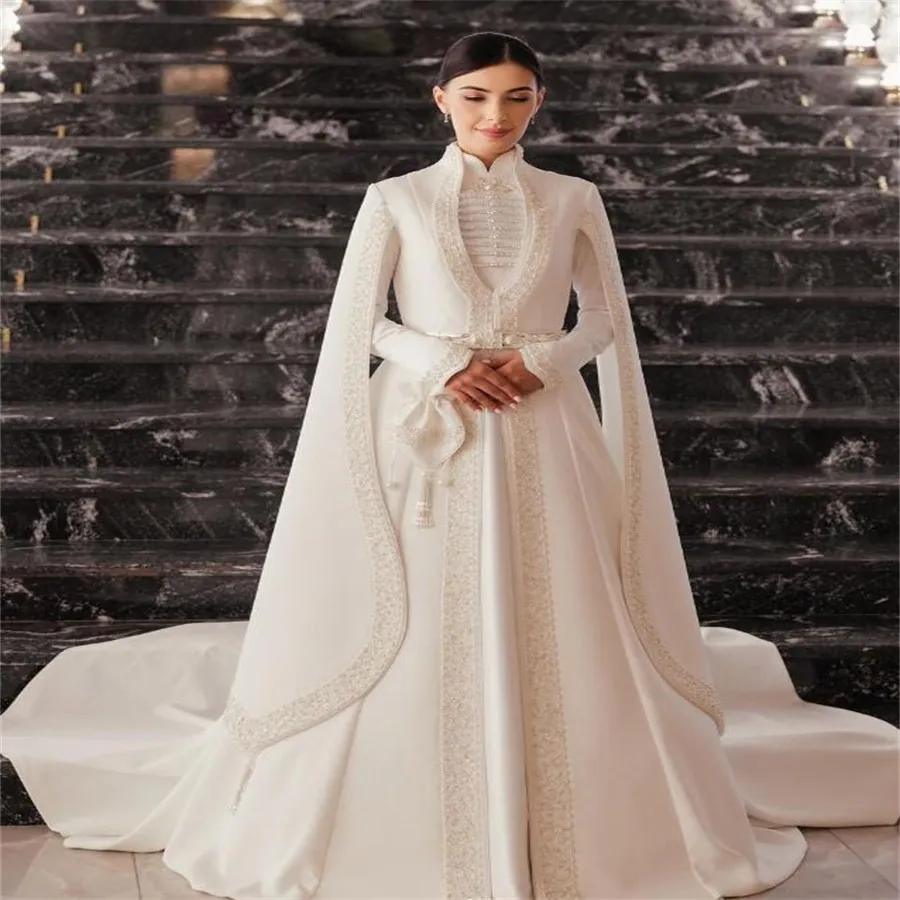 Traidtional Muslimah Caucasian Wedding Dress Elegant Georgian Circassian Long Sleeve Bride Dress Paskistani Islamic Moroccan Bridal Vestido De Noiva Casamento