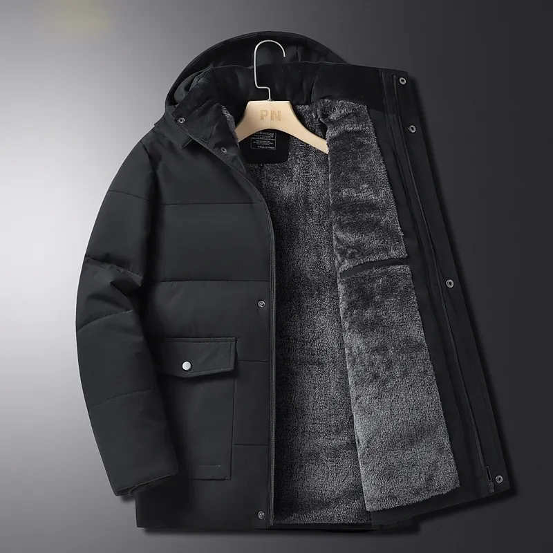 Piumino da uomo Parka 2023 Parka lungo 40 Giacca invernale Moda con cappuccio Cappotto antivento casual Maschile Nero Lana spessa Abbigliamento da sci caldo Abbigliamento y231030