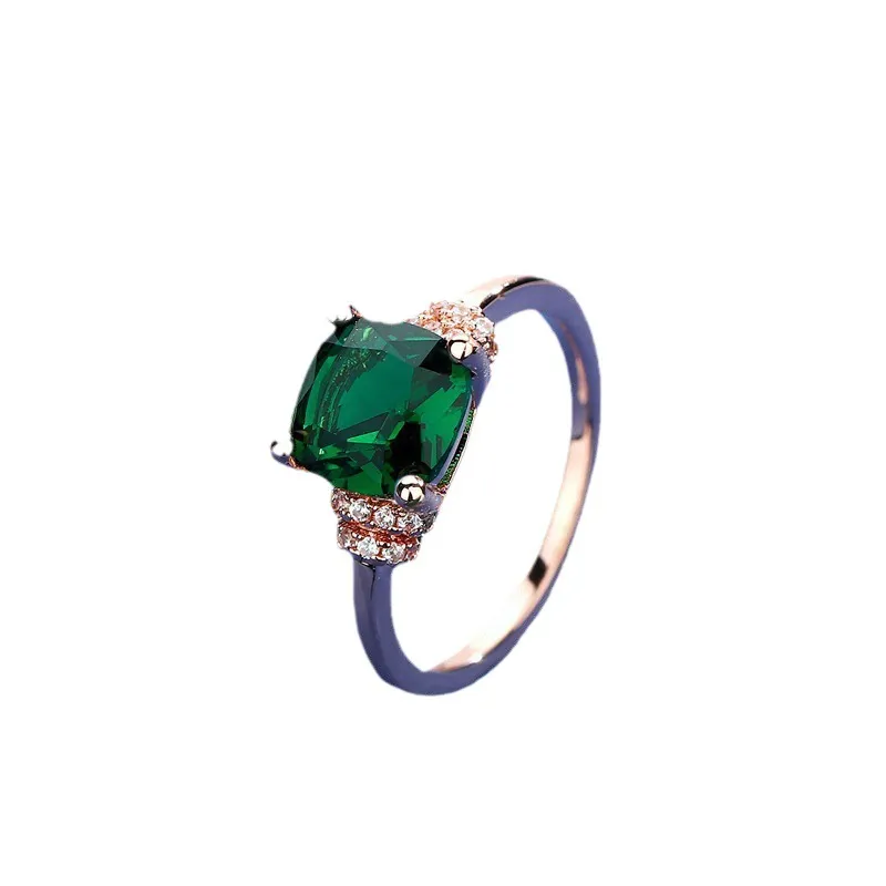 European and American designer 925 sterling silver rose gold grandmother green imitation nurturing gemstone ring female inlaid color jewelry ring wholesale