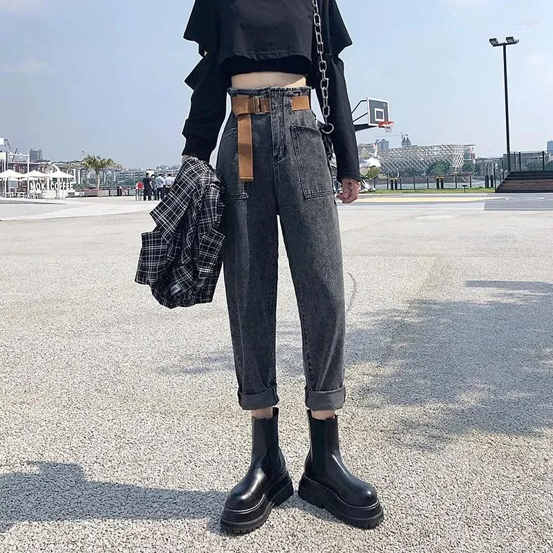 Jeans femininos indie moda preto cintura alta harem calças mulheres vintage legal menina streetwear 2023 primavera outono tornozelo comprimento