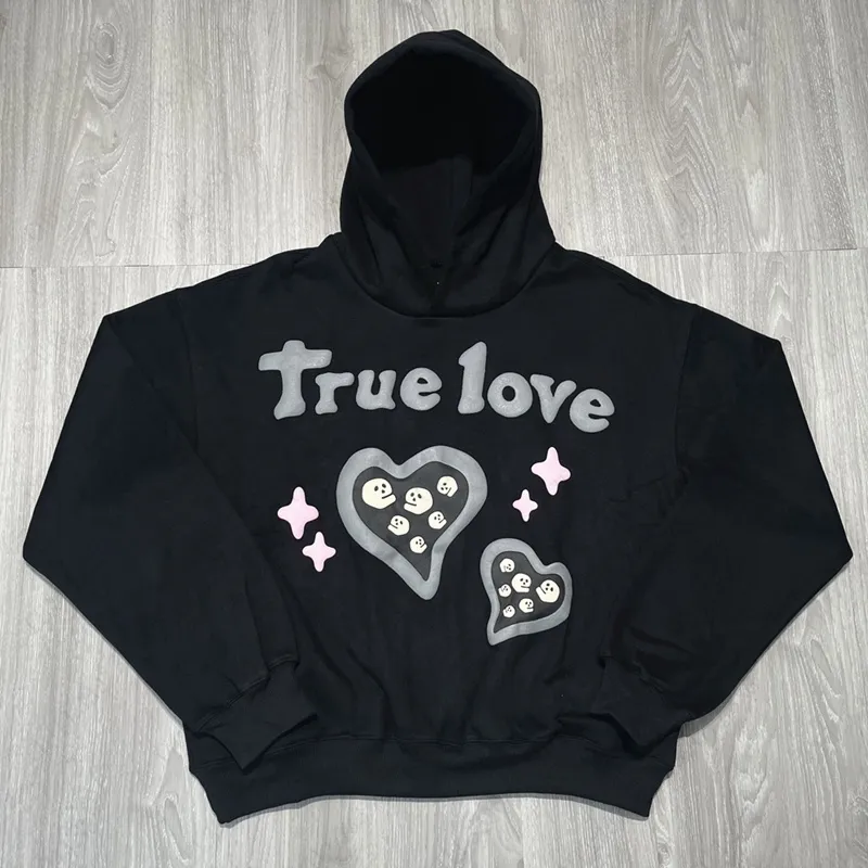 True Love Puff Print Hip Hop Hoodie Streetwear Baggy Hoodies Women Sweatshirts Oversize Hooded Plus Size Sweatshirt Unisex 100% Cotton Pullovers Skateball Outfits