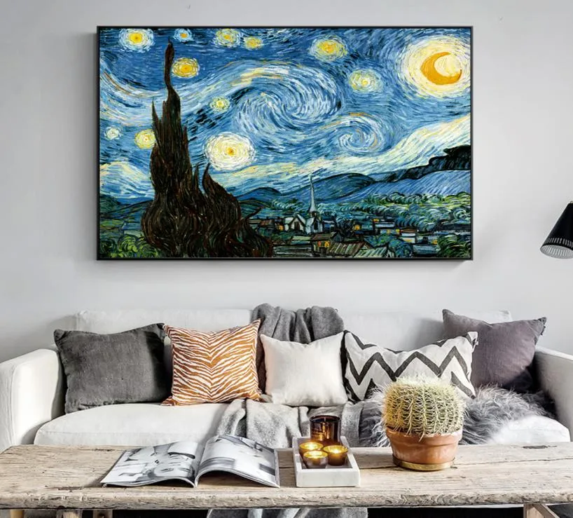 Impressionniste Van Gogh nuit étoilée peintures à l'huile impression toile nuit étoilée photos décoratives pour salon Cuadros Decor8965287
