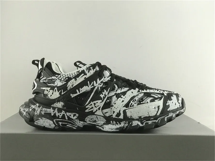 Luxe designerschoenen Paris triple s 3.0 Track Graffiti Zwart Wit Sportmode Geel heren sneakers Runner dames trainers Met Originele doos Maat 35-46