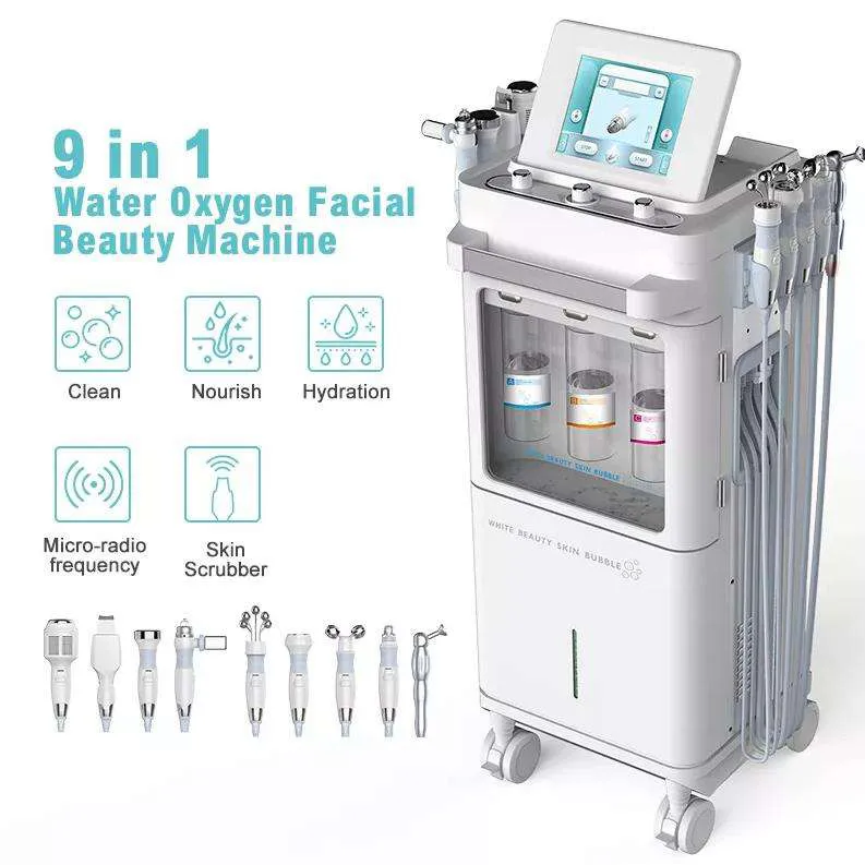 Factory Price Oxygen Water Jet Dermabrasion 9 Handles Device Anti-aging Skin Revitalization Face Deep Cleaning Moisturizing Oil Remove RF Ultrasound Ion Machine