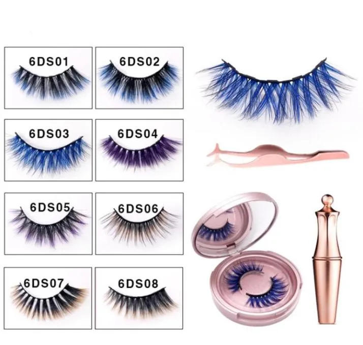 New 6D color magnetic false eyelashes set contain magnetic liquid eyeliner eyelash curler reusable extension lasting makeup kit9521628