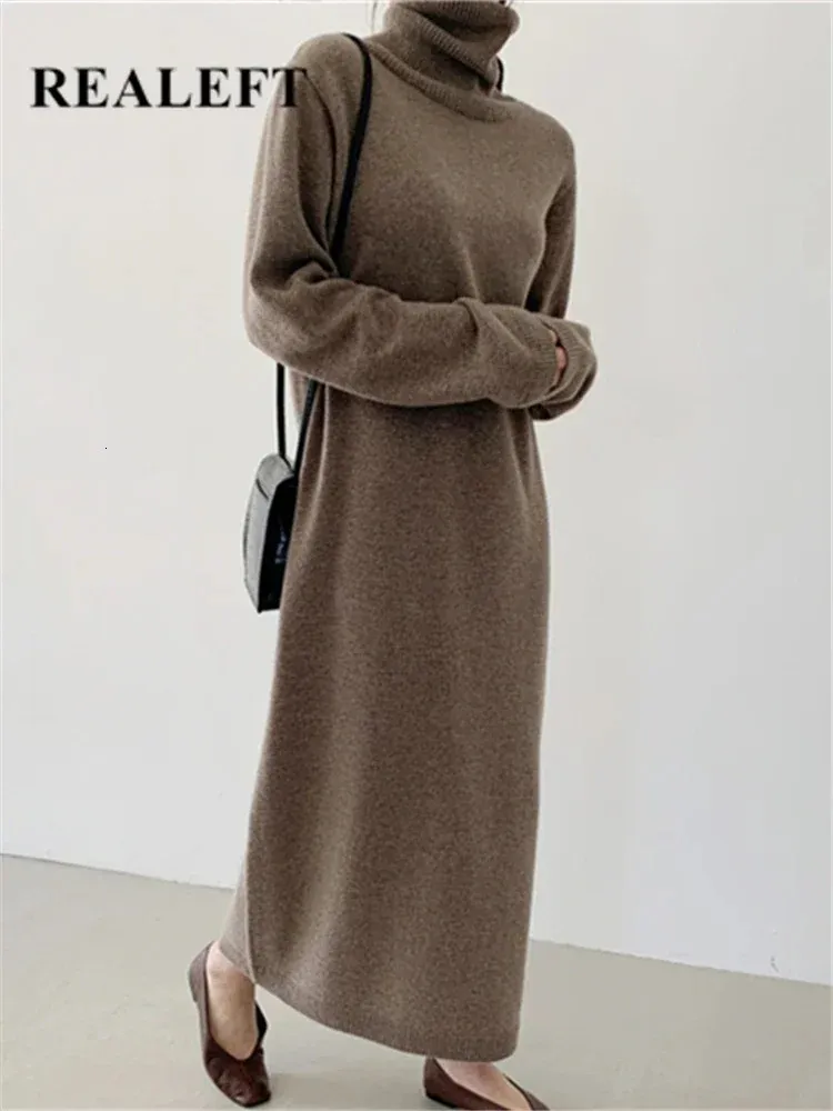 Temel gündelik elbiseler Realeft Sonbahar Kış Gevşek Yavurucu Düz Kadın Kazak Uzun Kollu Sıcak Örme Şık Kadın 231031