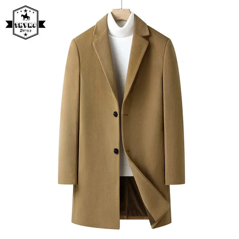 Мужское полушерстяное пальто средней длины, мужское сплошное цветное свободное повседневное ветрозащитное пальто, роскошное мужское пальто с v-образным вырезом и боковыми карманами 2023 231031