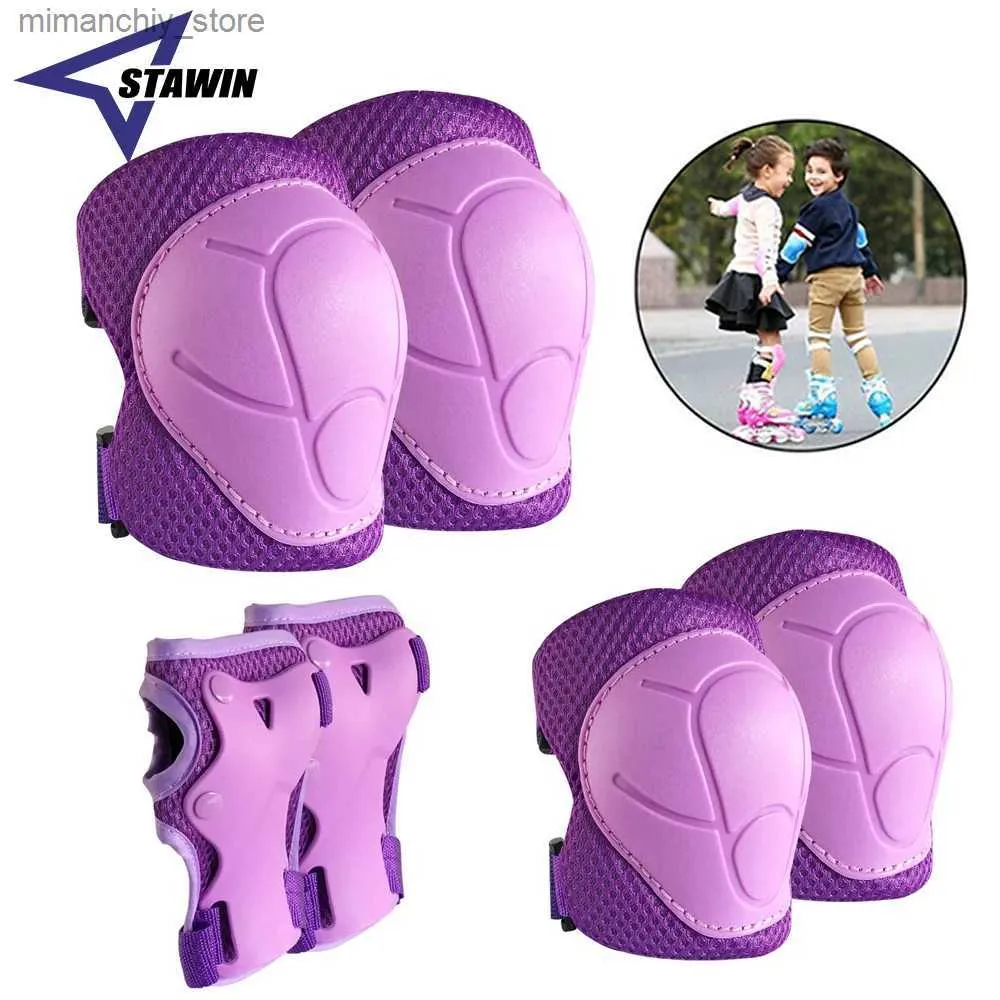 Conjunto de equipamentos de proteção para skate 6 em 1 para crianças, cotoveleiras e joelheiras com protetor de pulso para patinação, ciclismo, bicicleta, patins, scooter Q231031