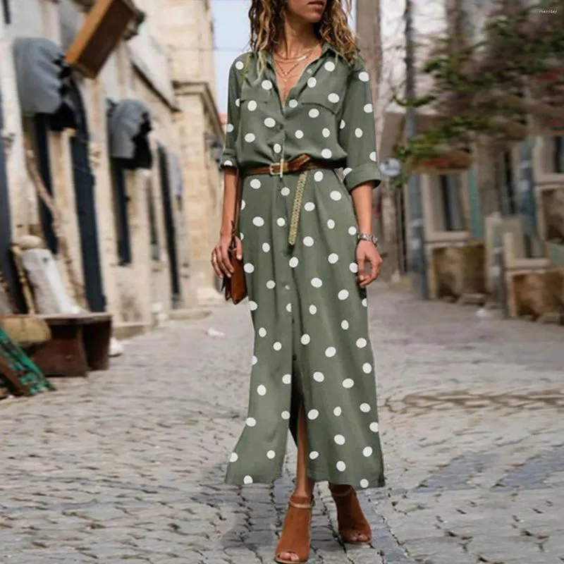 Polka Dot Print Polka Dot Maxi Dress For Women Elegant Office Commuting  Dress With Button Slit And Flowy Shirt Perfect For Business And Casual  Occasions From Maonidayi, $15.87