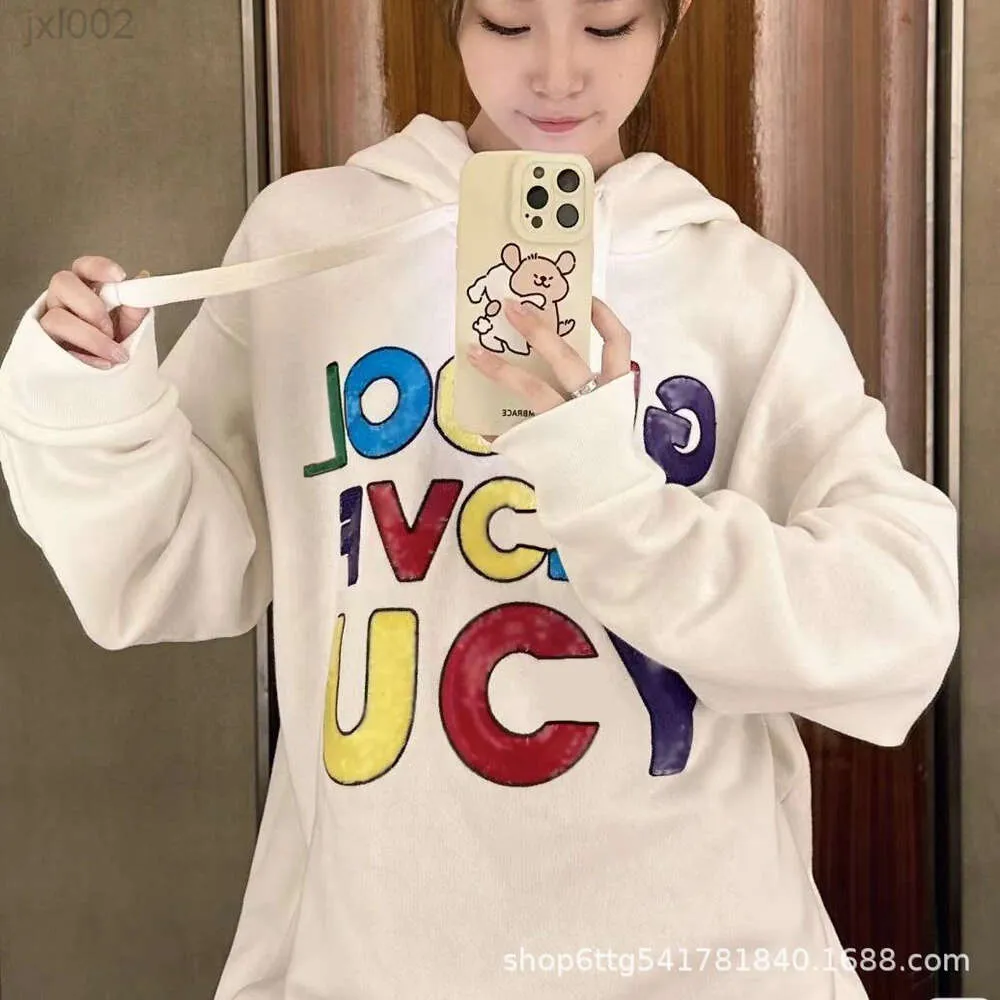 Designer Cucci Verified Version gucchi guccs Color Beads i Love You Embroidered Hoodie Correct Version Couple Loose Fitting Long Sleeves