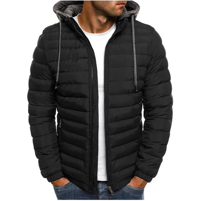 Jaquetas masculinas inverno sólido parkas com capuz zíper moda casaco de algodão jaqueta casual roupa quente casaco streetwear puffer 231031
