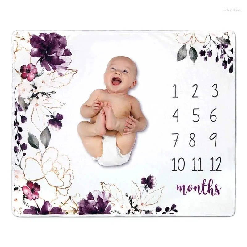 Filtar Flanell Baby Milestone Filt Born Po Shooting Bakgrund Spädbarn Monthly Growth Handduk Swaddle Pograph Props