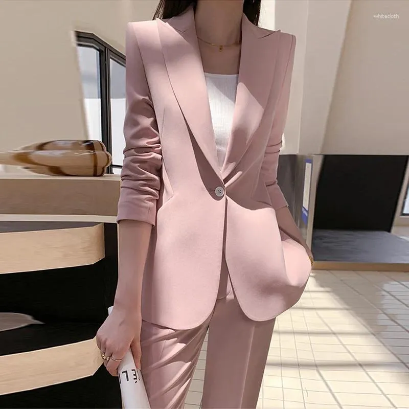 Kvinnors tvåbitar byxor Elegant elegant set kvinna 2 stycken kontor lady blazer med byxdräkter damer chic formella kläder affärsfjäder