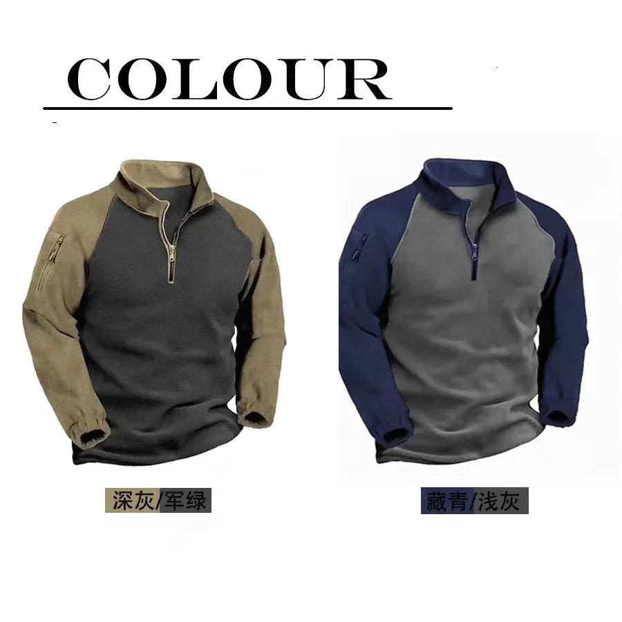 Sweats à capuche pour hommes Sweatshirts tactique en plein air veste en laine polaire costume de chasse chaud fermeture éclair décoratif pull coupe-vent manteau randonnée pull 231031