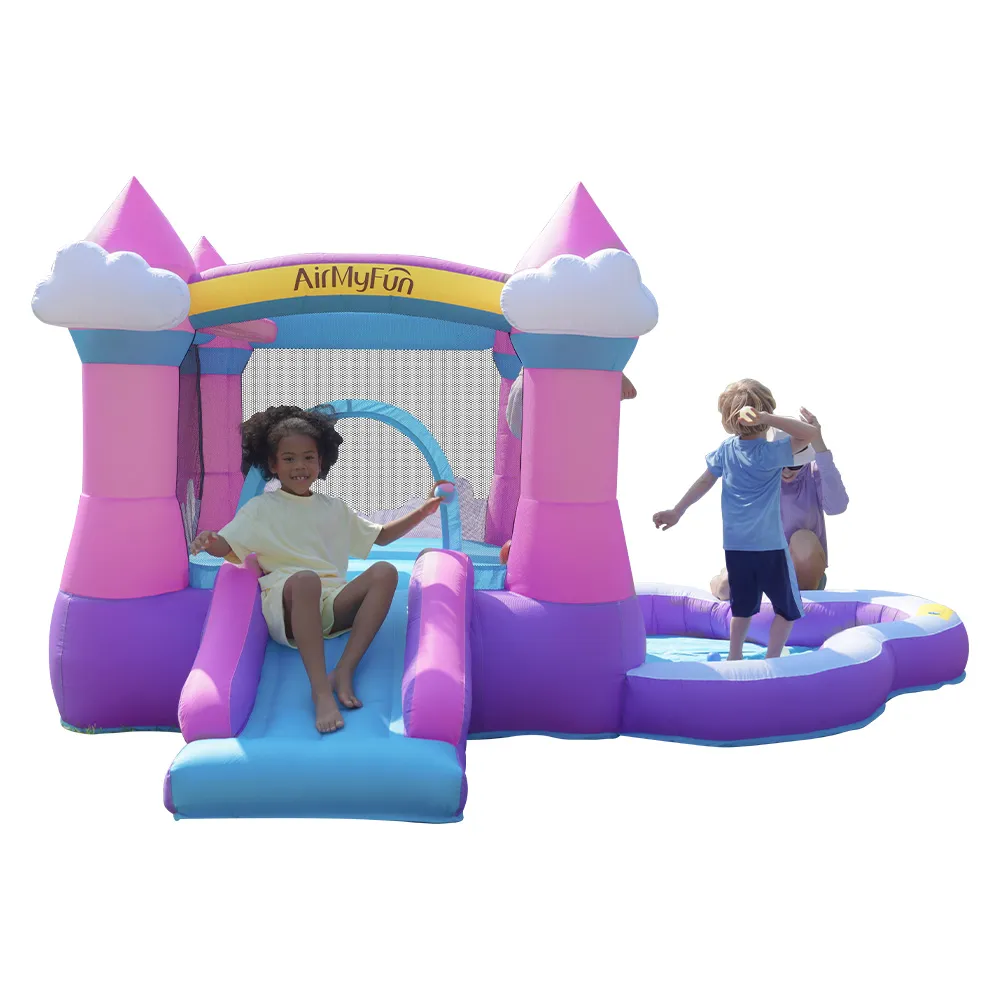 Girls Inflatable Bouncer House Indoor Kids Jumping Jumper Castle Slide Bouncy Outdoor Indoor Playhouse For Sale Park Toys Children Play Fun Cloud Pink with Ball Pit