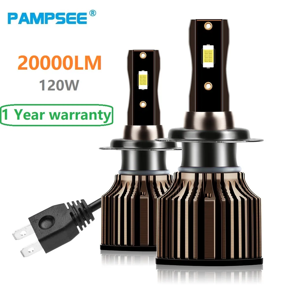 PAMPSEE H7 Светодиодные фары H4 H1 H8 H16 H11 9005 HB3 9006 HB4 Автомобильные светодиодные фонари 20000LM 120 Вт 6500K CSP Чип ближнего света Противотуманные фары