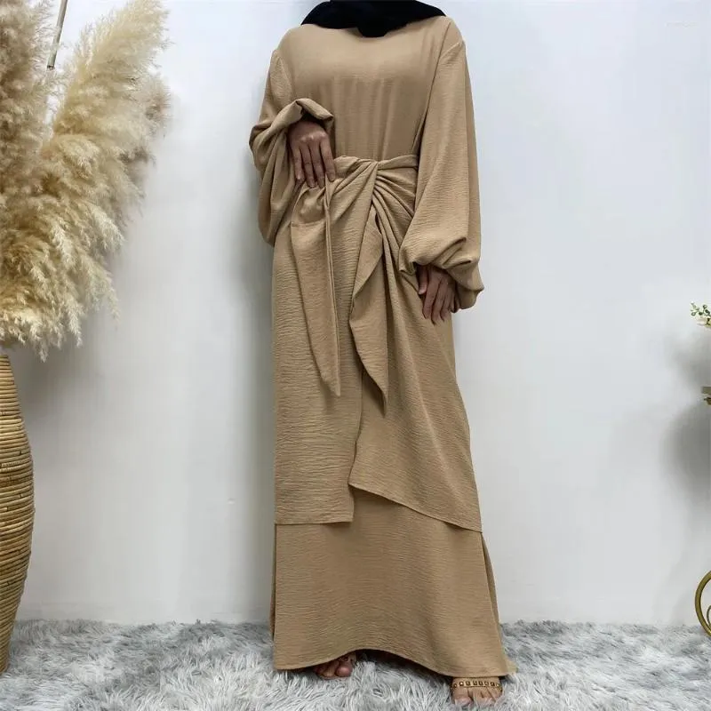 Vêtements ethniques Eid Femmes Musulman Abaya Robe 2 Pièces Ensemble Robes De Fête Ramadan Dubaï Lanterne Manches Maroc Kaftan Robe Longue Robes