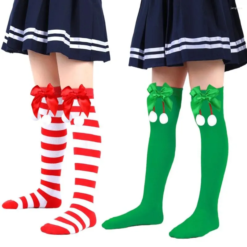 Chaussettes de sport hiver automne enfants genou haute filles mignon coton noël grand nœud doux princesse enfants longue Tube Socken pour 7-12 ans