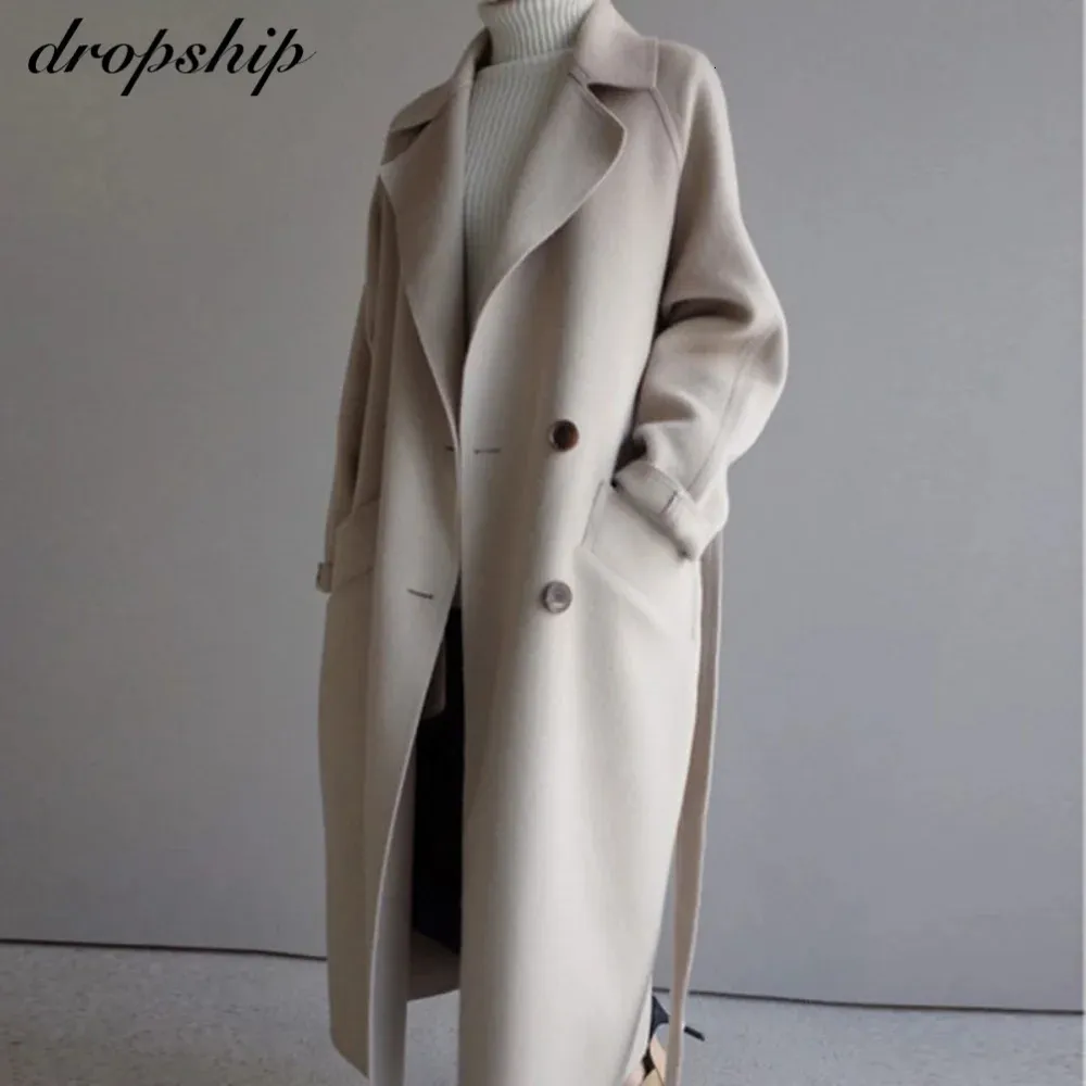 Wollmischungen für Damen, Winter, Beige, elegante Wollmischung, koreanische Mode, schwarze lange Mäntel, Vintage, minimalistischer Wollmantel, Kamel, Übergröße, Oberbekleidung 231031