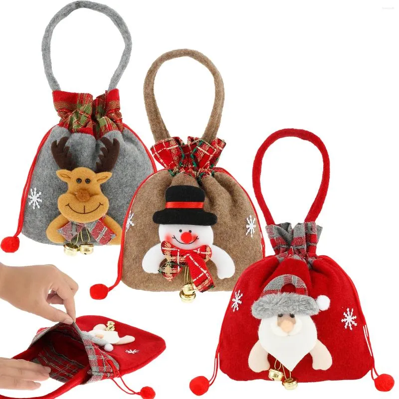 Christmas Decorations 3Pcs Gift Doll Bags With Drawstring Large Capacity Candy Cute Santa Snowman Moose Reusable