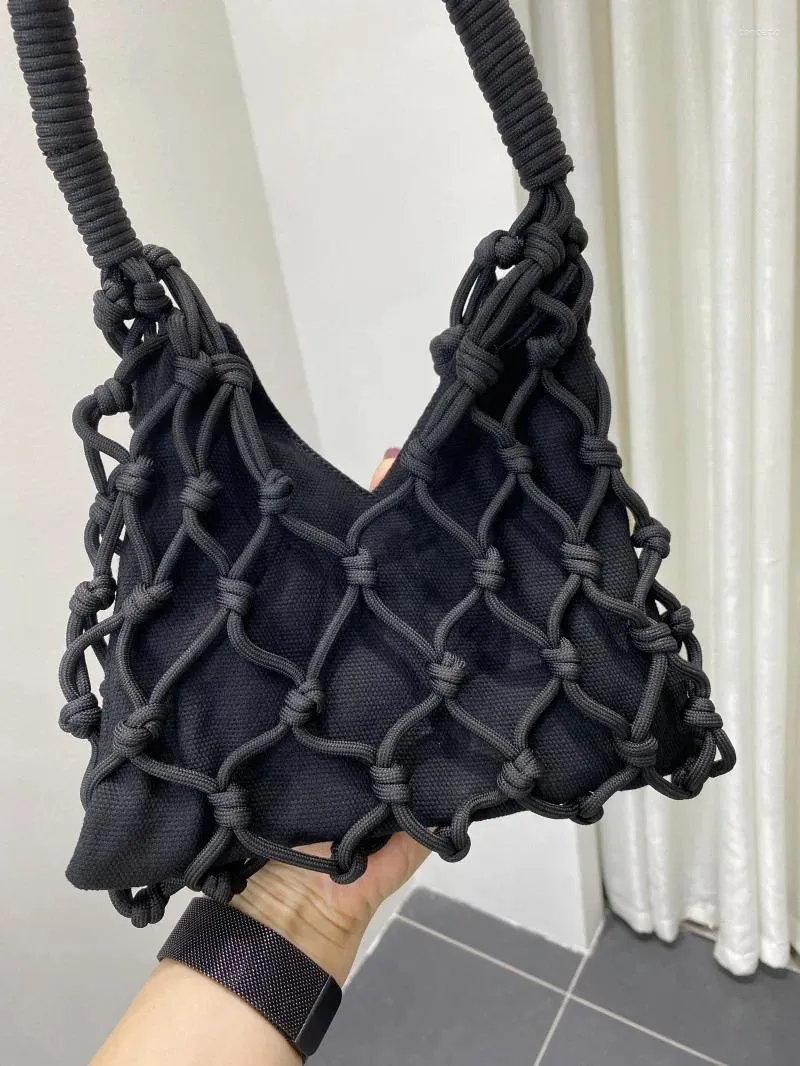 Evening Bags Women Patch Black Handbag Fashion Simple Canvas Versatile Lace-Up Woven Shoulder Bag 2023