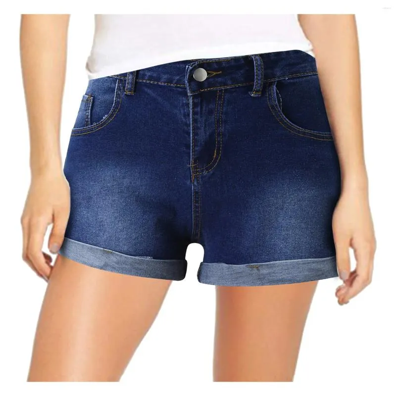 Jeans pour femmes poche mode bleu foncé shorts pantalons sexy été bouclé