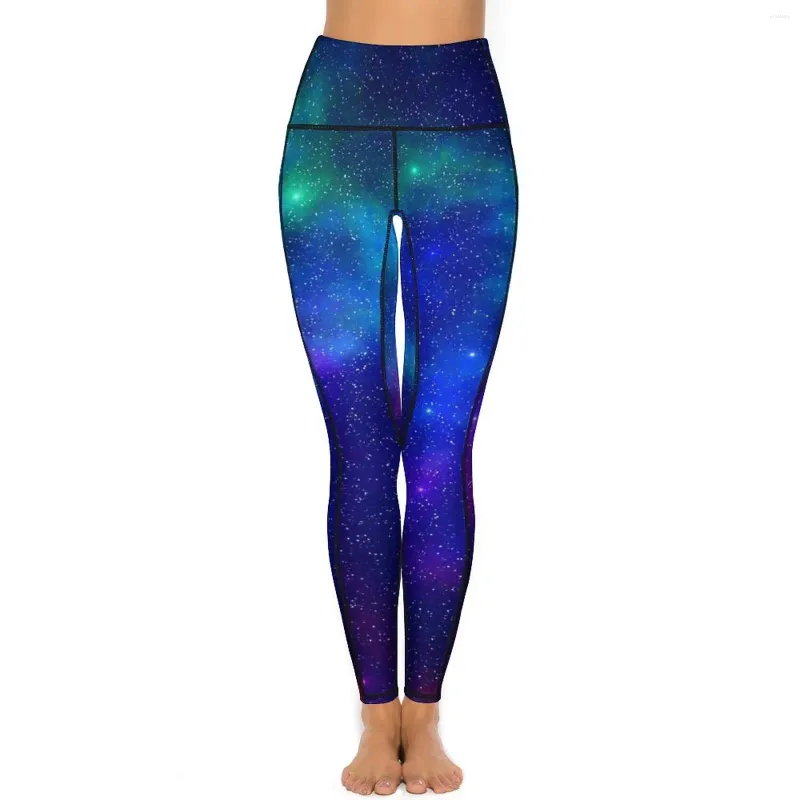Kobiety legginsy galaxy mgławica seksowna niebieska i fioletowa trening  gimnastyczna