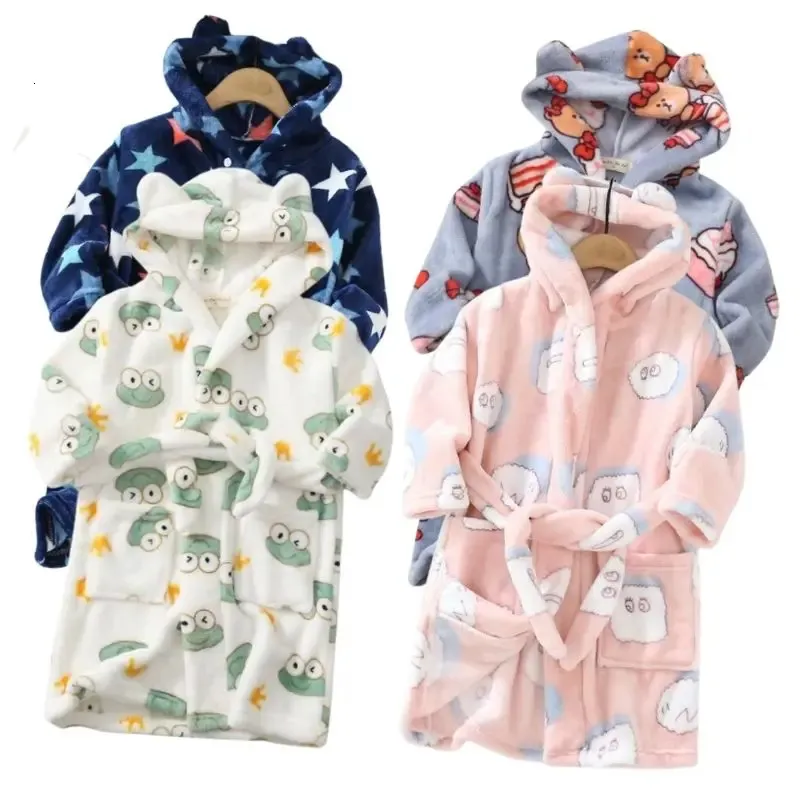Pyjamas hiver robe de nuit pour garçons enfants peignoir à capuche automne chemise de nuit double face flanelle fille pyjama chaud vêtements de maison 231031